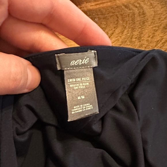 Aerie Lace Up Deep Plunge Low Back Halter Navy Blue One Piece Swimsuit - Picture 6 of 8